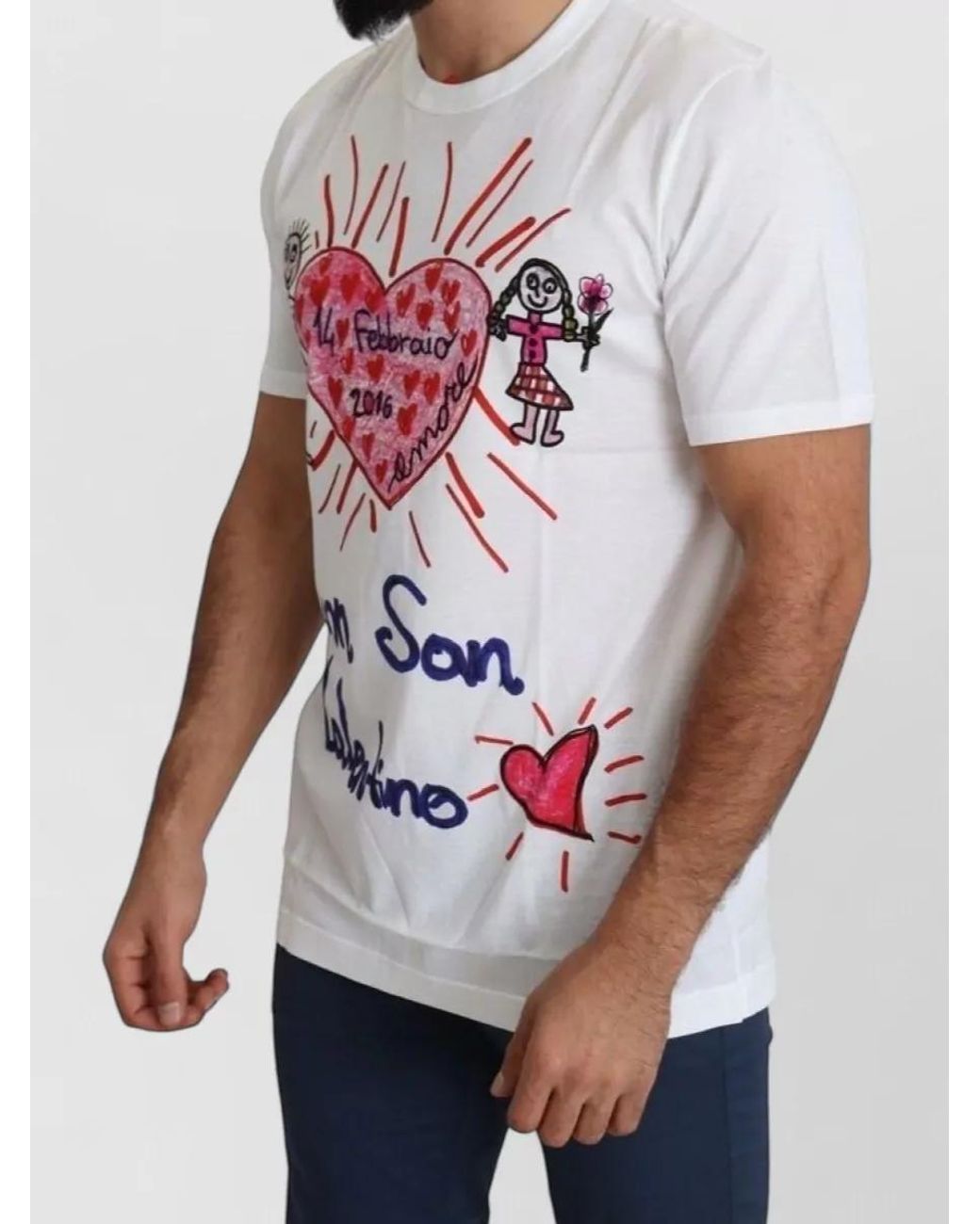 Dolce & Gabbana Blue Cotton Heart Print Crew Neck T-Shirt for men