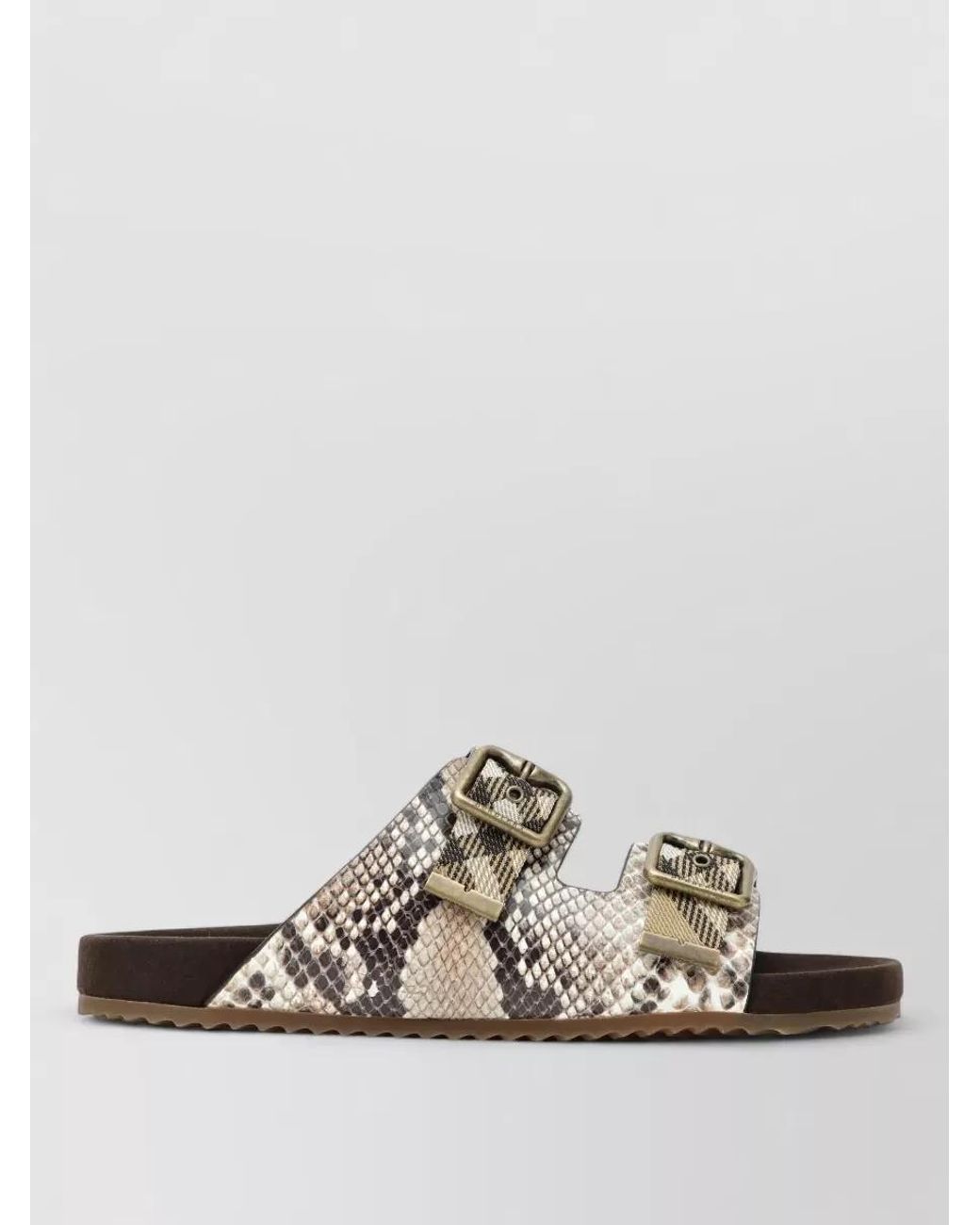 Burberry White Leather Python Print Slides