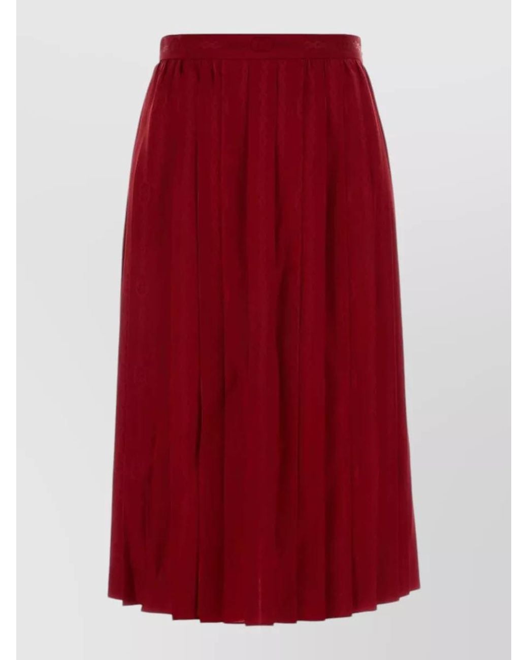 Gucci Red Silk Pleated Logo-Jacquard Midi Skirt