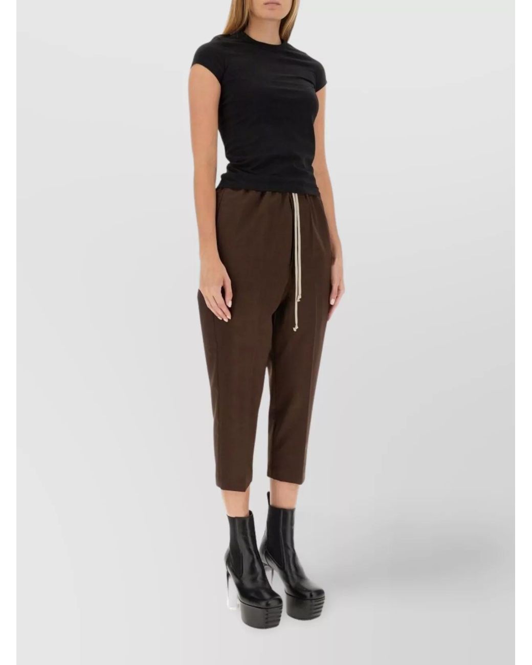 Rick Owens Brown Wool Regular-Fit Cropped Straight Trousers