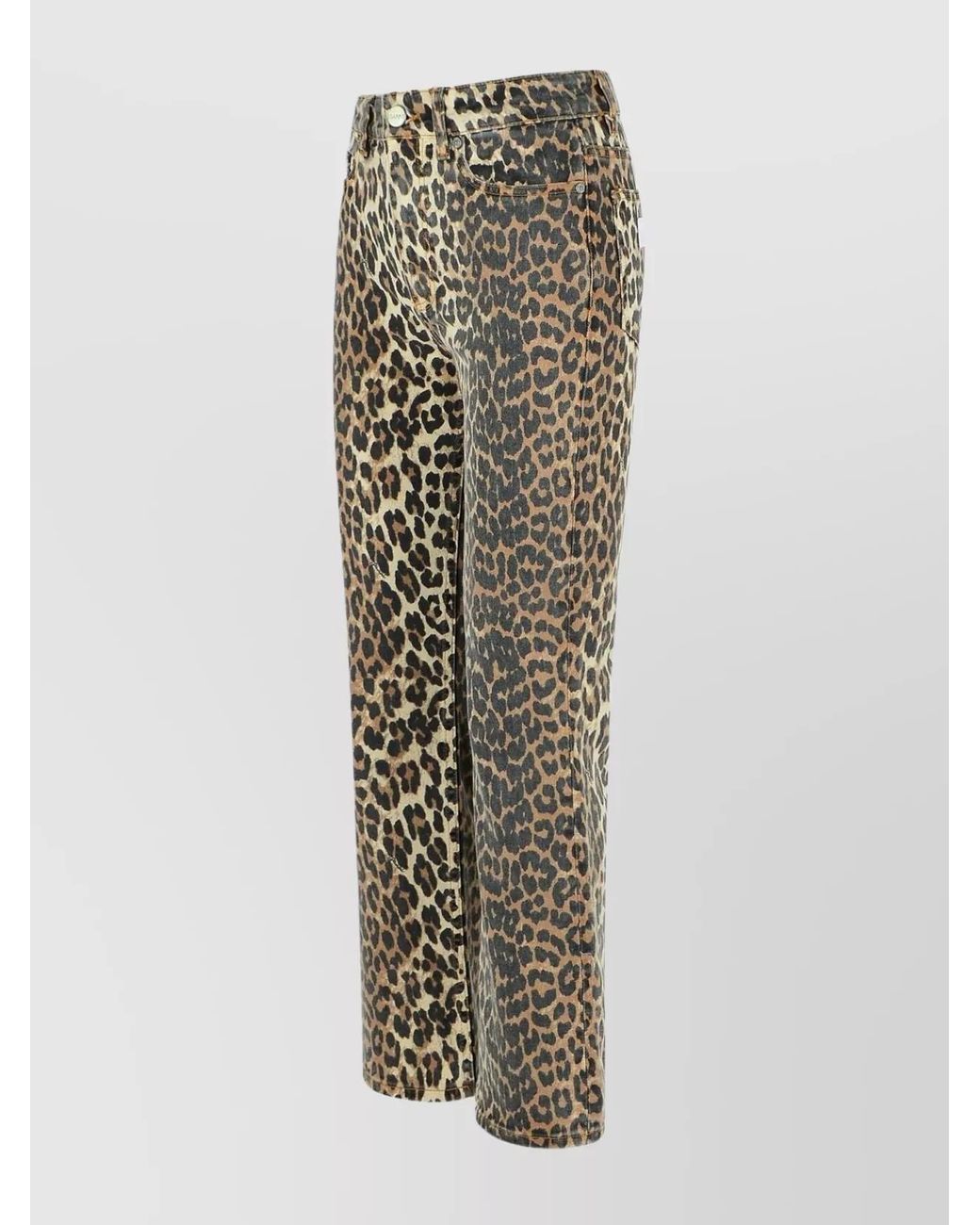 Ganni Multicolor Leopard-Print High-Rise Cropped Flared Jeans