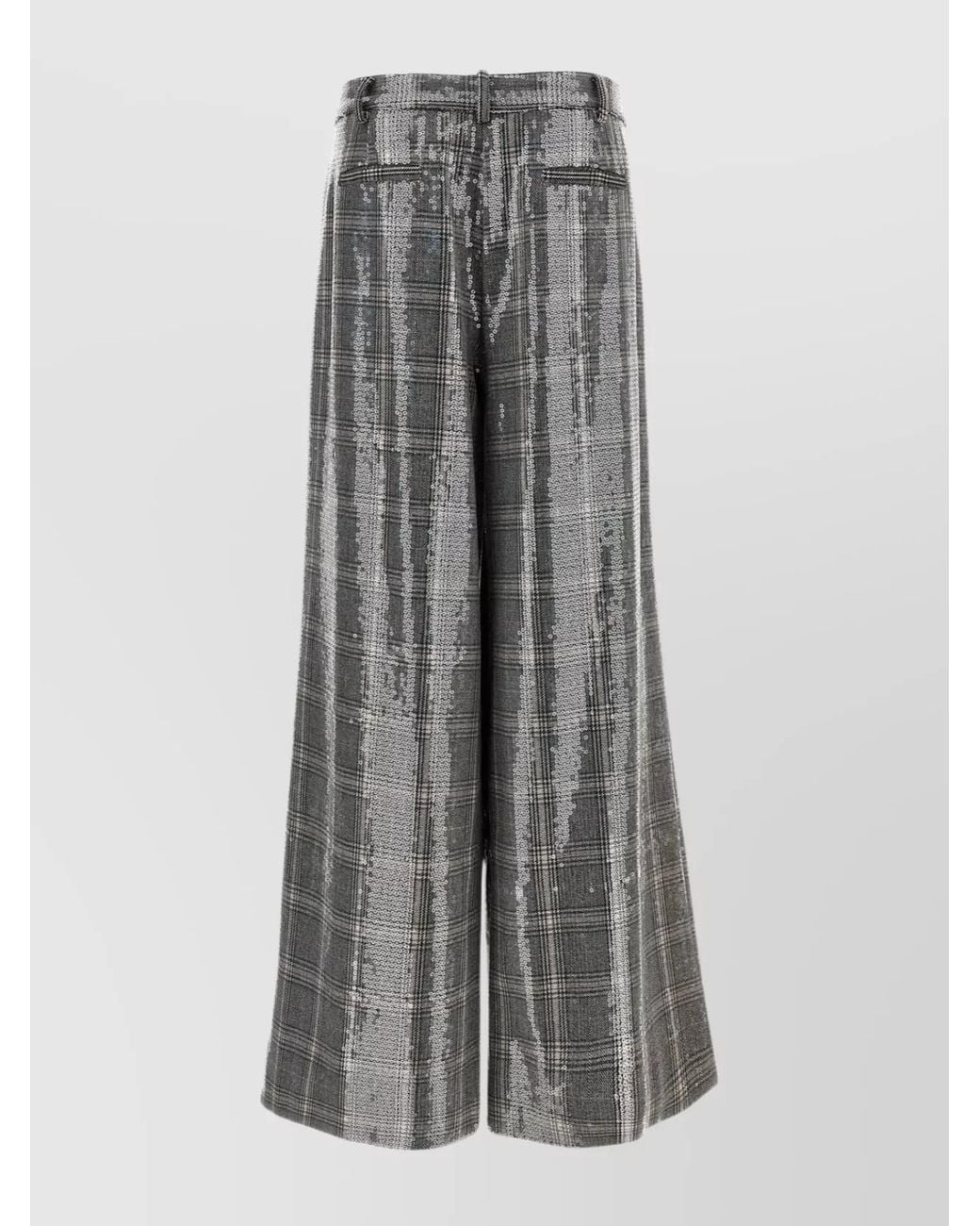 retroféte Gray Sequin-Embellished Checked Wide-Leg Trousers