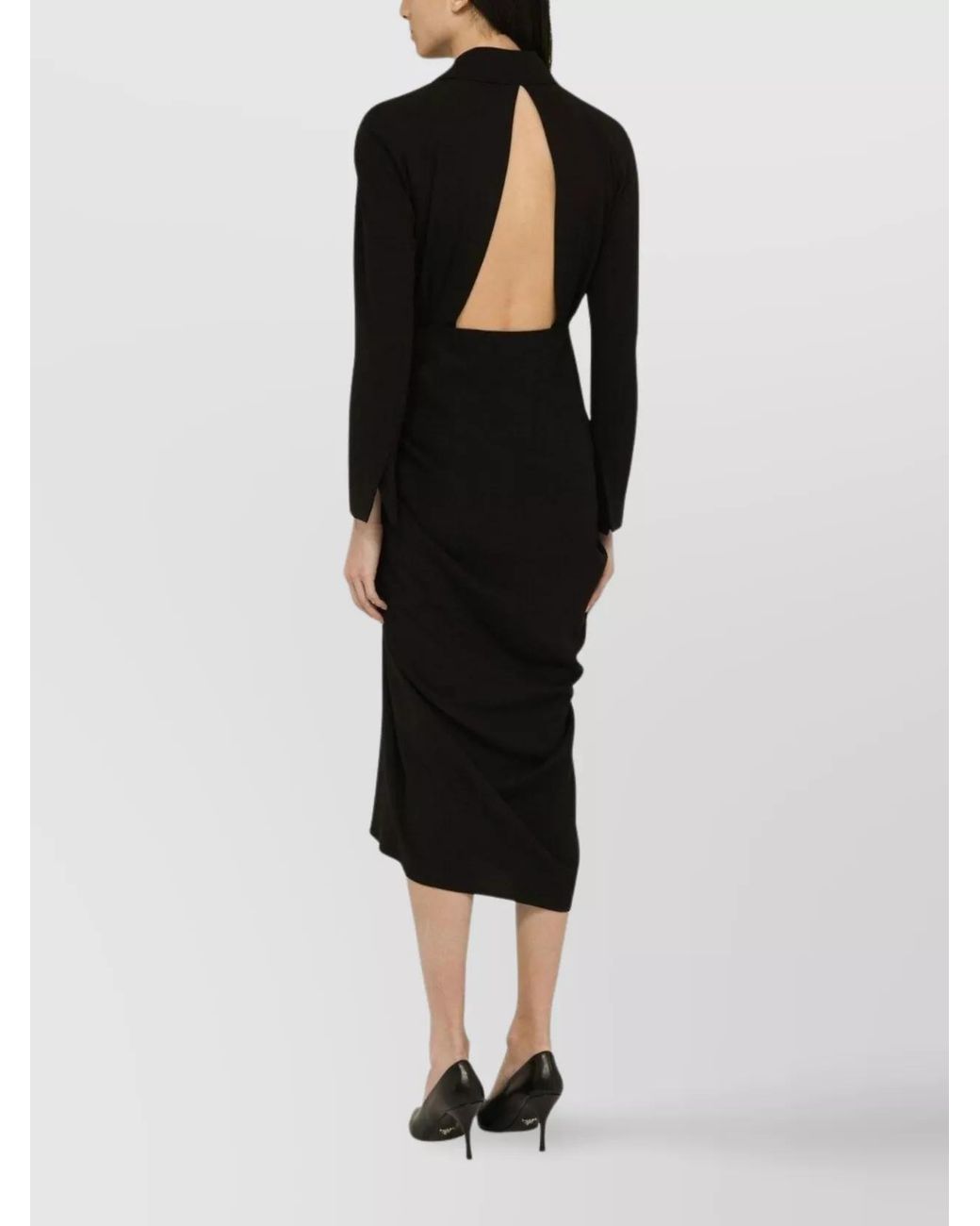 Dries Van Noten Black Draped Slim-Fit Midi Dress