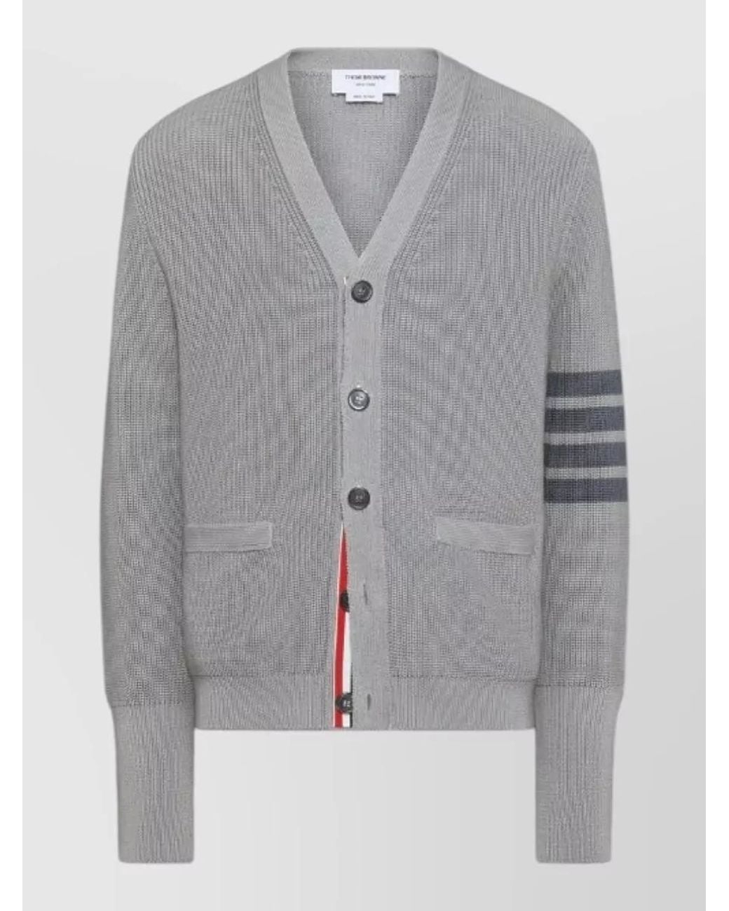 Thom Browne Gray Cotton V-Neck Cardigan for men