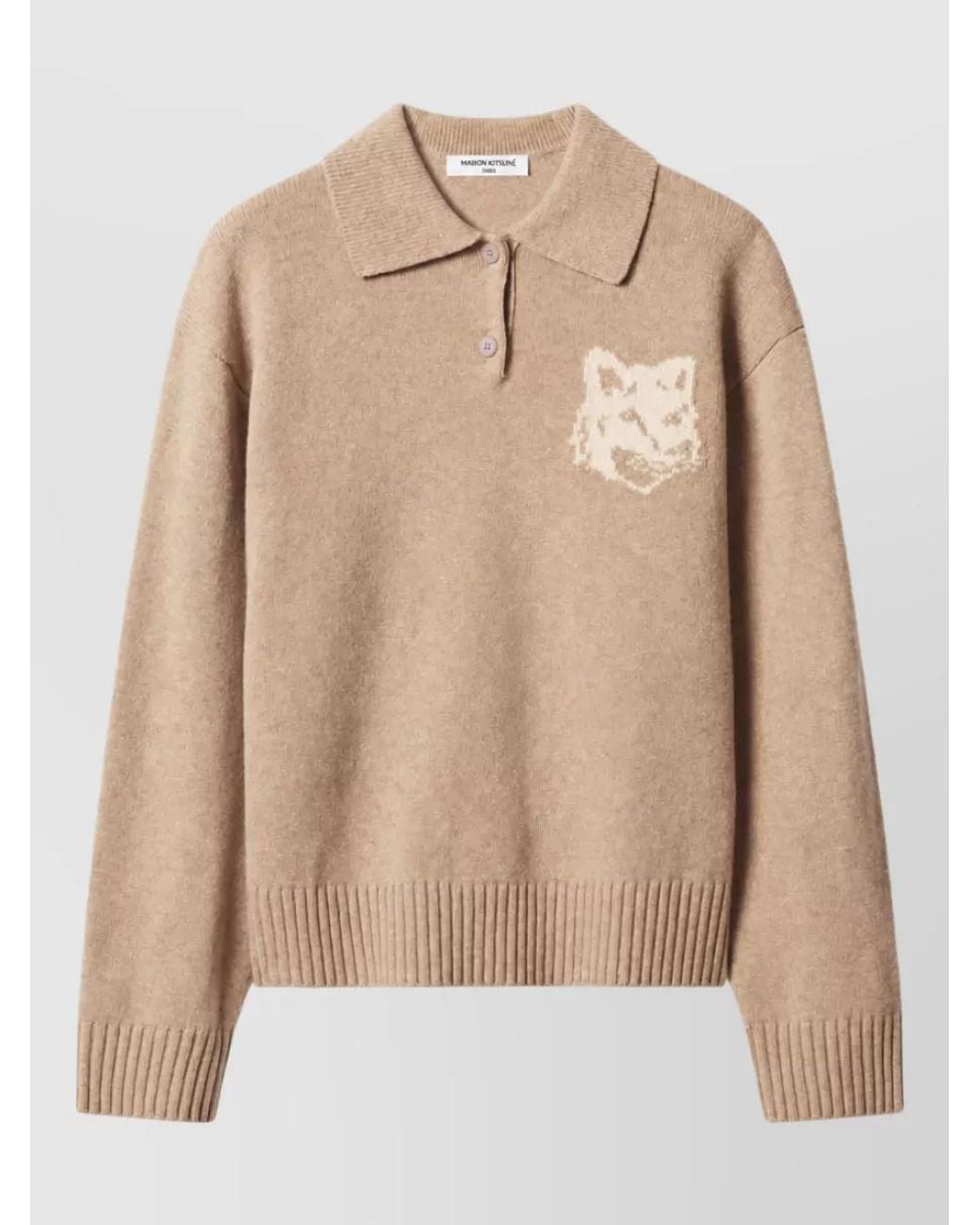 Maison Kitsuné Natural Wool Intarsia-Knit Fox Head Polo Jumper