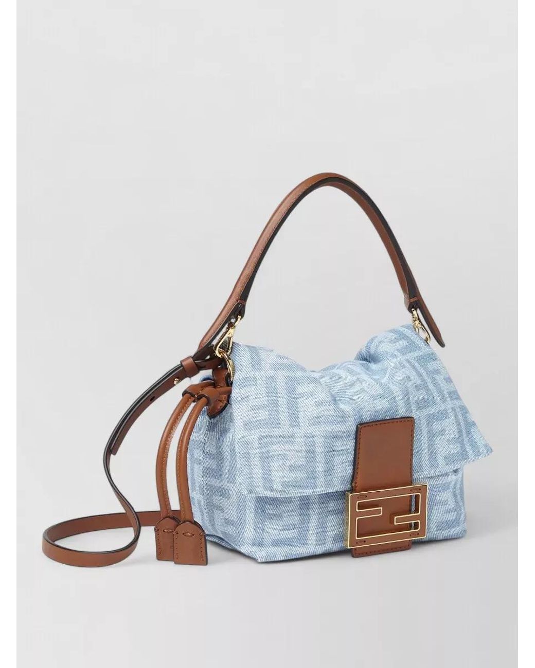 Fendi Blue Mamma Baguette Small Denim Bucket Bag