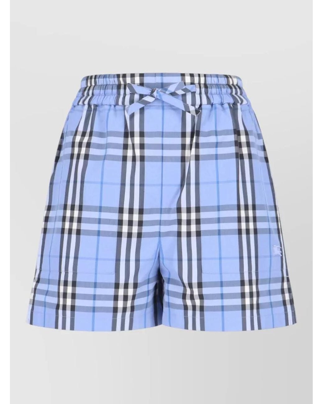 Burberry Blue Cotton Checked Straight-Leg Knee-Length Shorts
