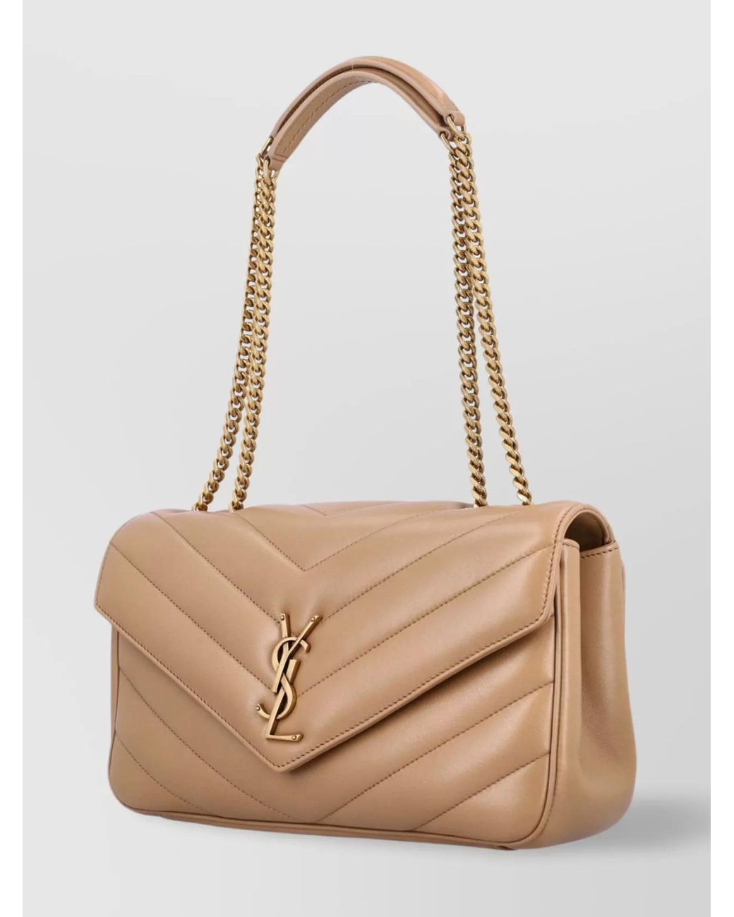 Saint Laurent Natural Loulou Medium Leather Quilted Shoulder Bag