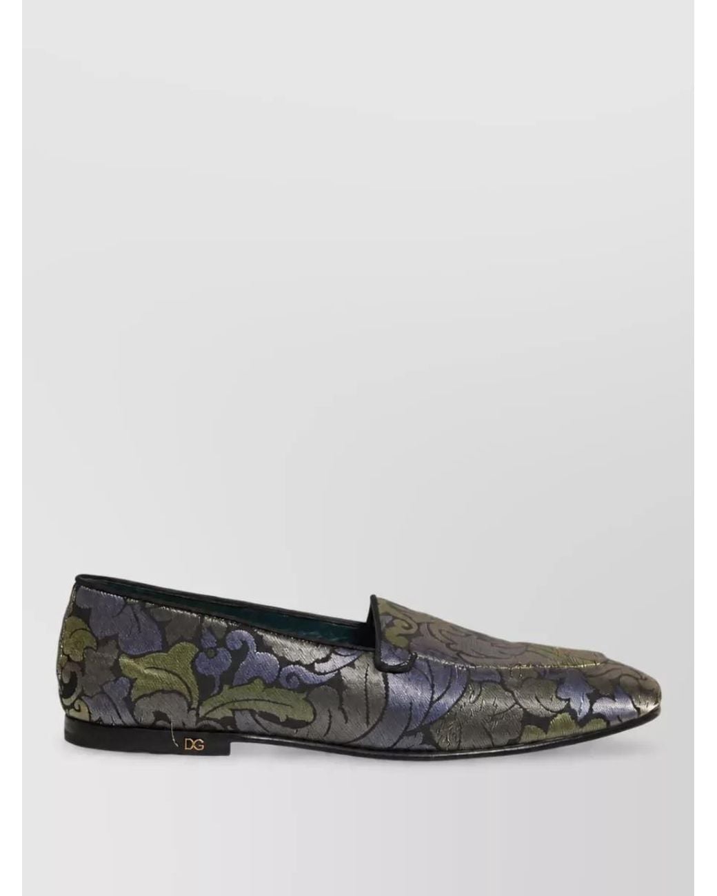 Dolce & Gabbana Gray Leather Floral Loafers for men