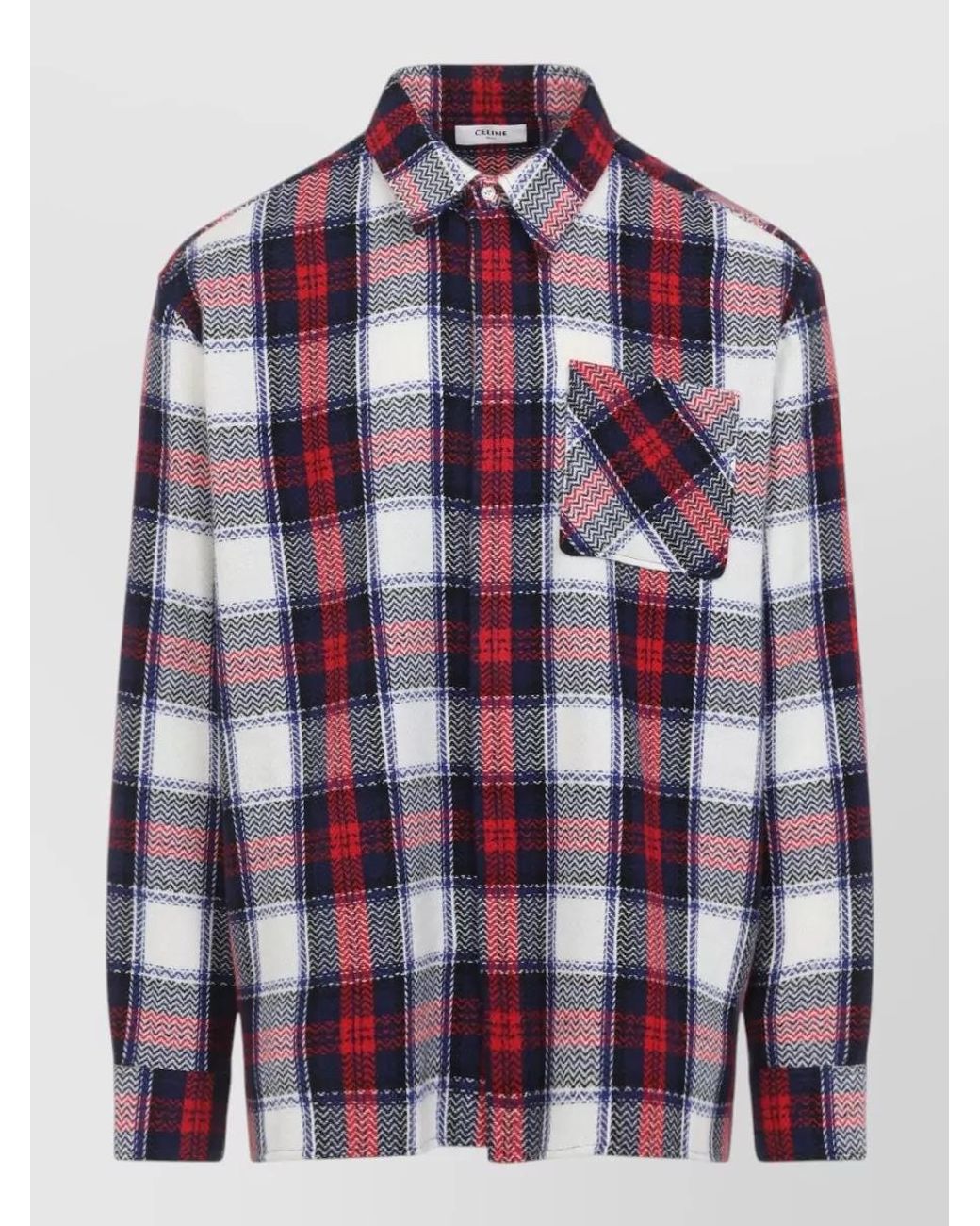 Céline Red Checked Cashmere Long-Sleeve Overshirt for men