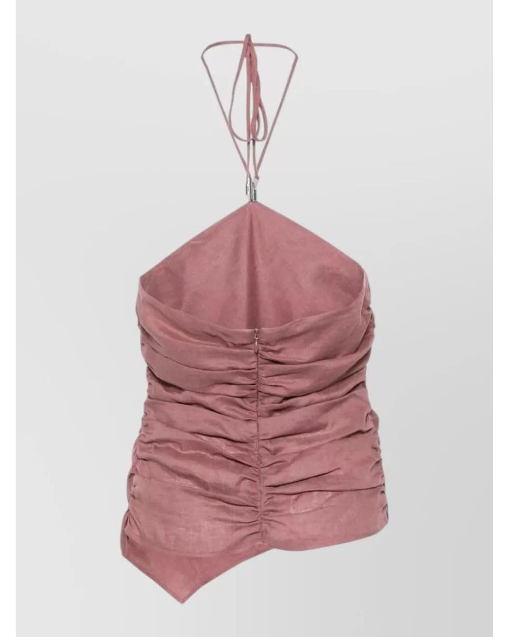 Semicouture Pink Linen Draped Asymmetric Halterneck Top