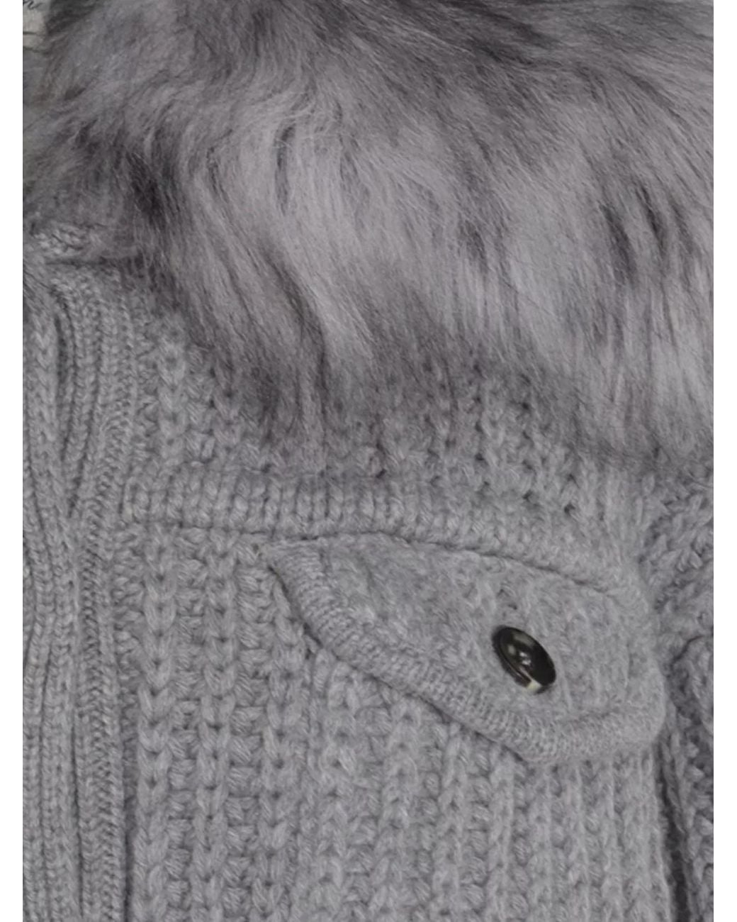 Blumarine Gray Casual Jacket With Faux Fur Collar