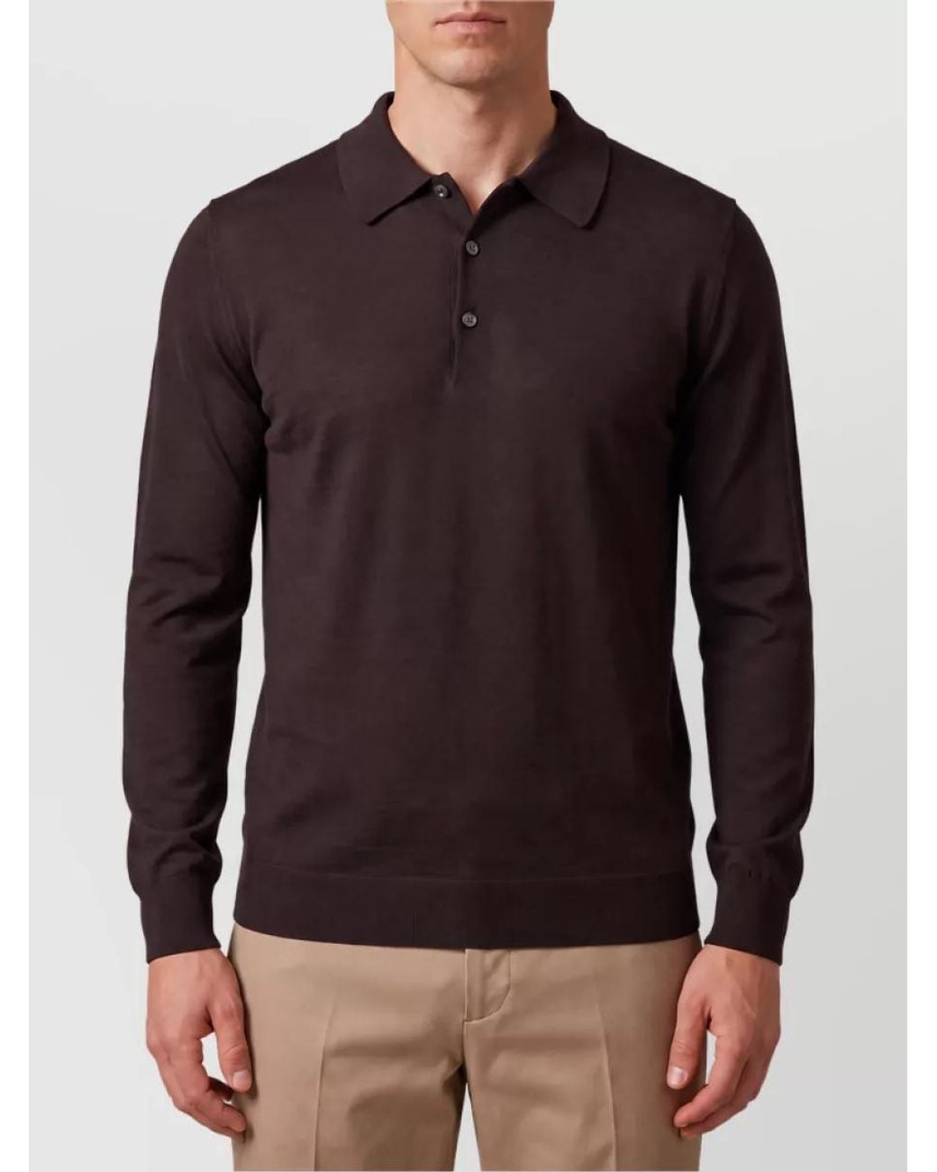 John Smedley Black Merino Wool Long-Sleeve Polo Shirt for men