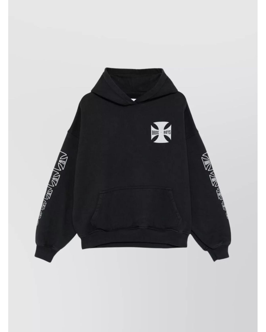 Rhude Black Cotton Printed Hoodie for men