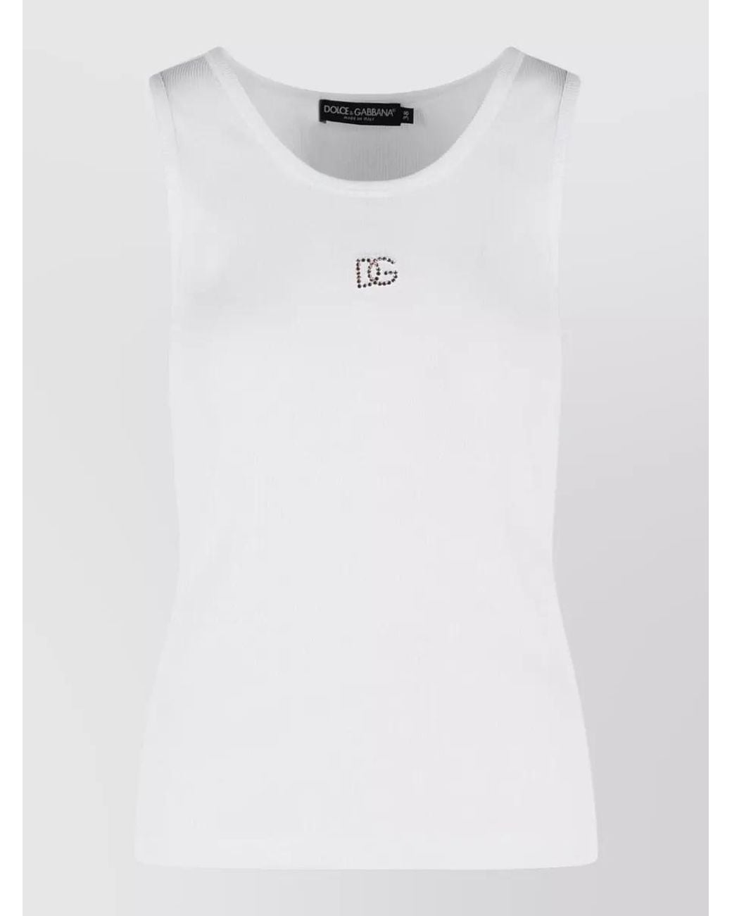 Dolce & Gabbana White Ribbed Cotton Sleeveless Tank Top