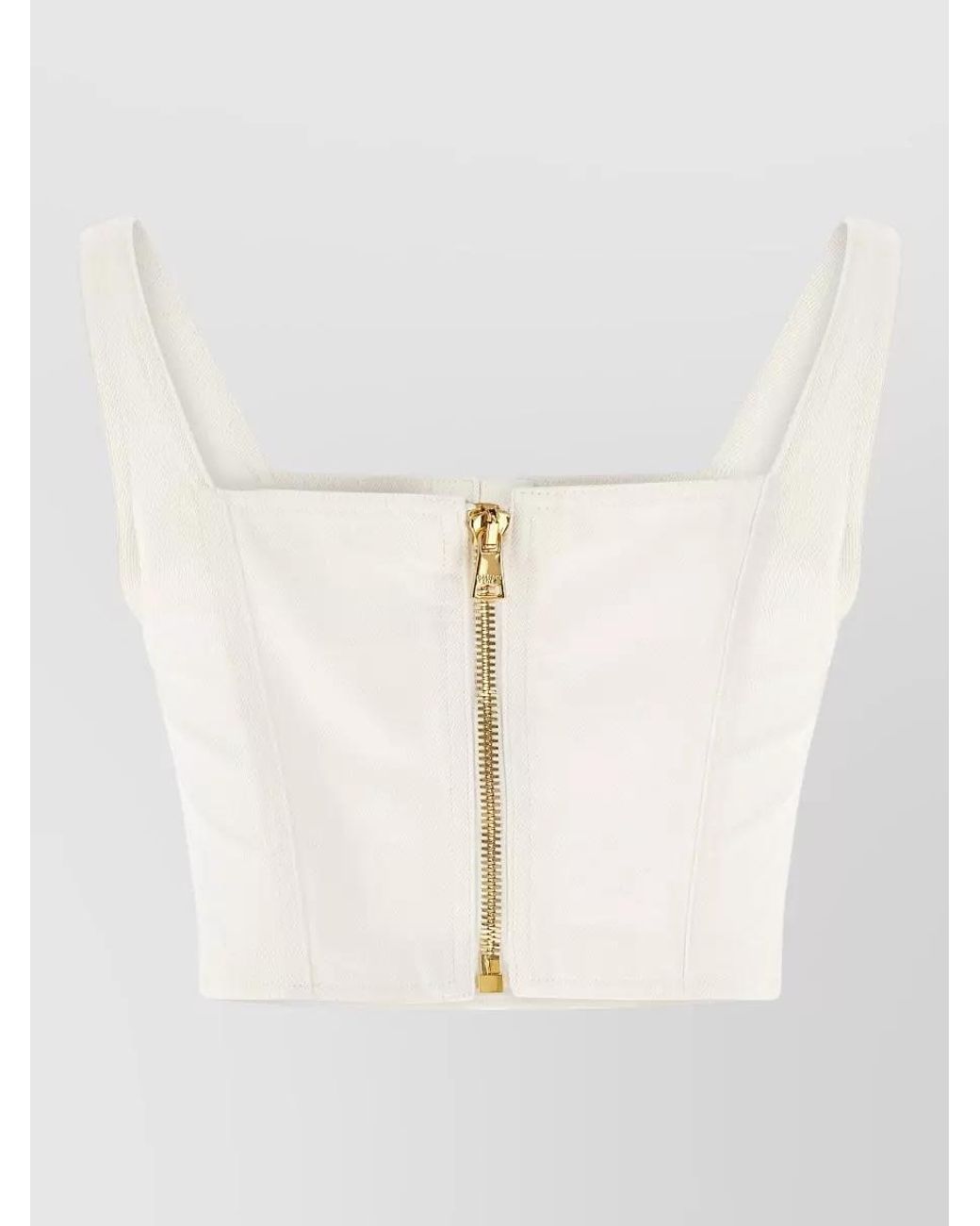 Balmain Natural Cotton Sleeveless Cropped Top
