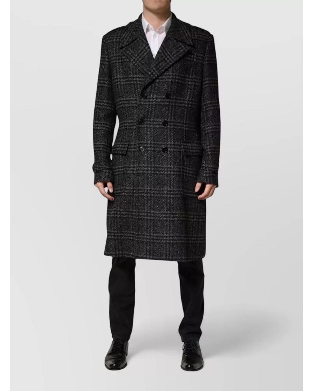 Dolce & Gabbana Black Checked Double Breasted Coat for men
