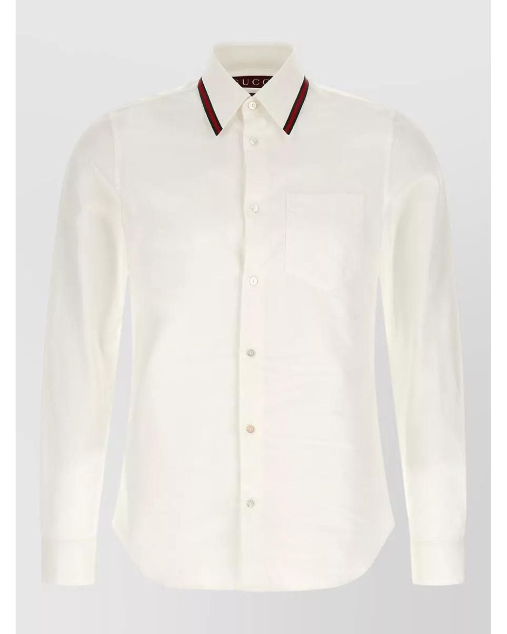 Gucci White Web Stripe Long Sleeve Shirt Button Collar for men