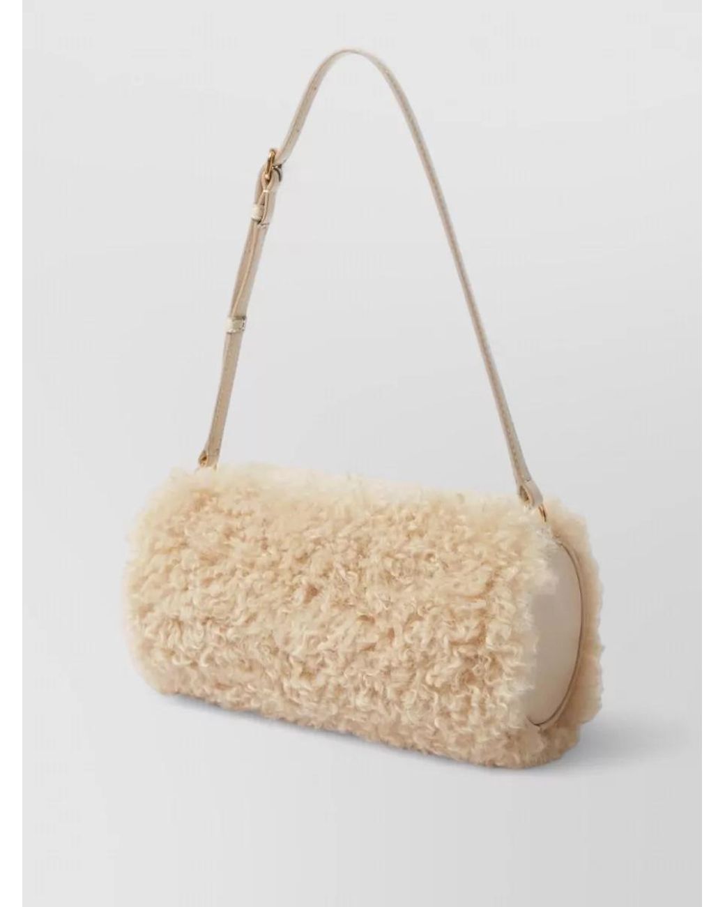 Stella McCartney Natural Stella Logo Shearling Mini Bag