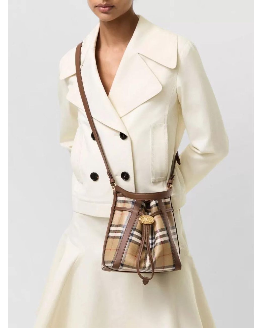 Burberry Brown Check Mini Leather Bucket Bag