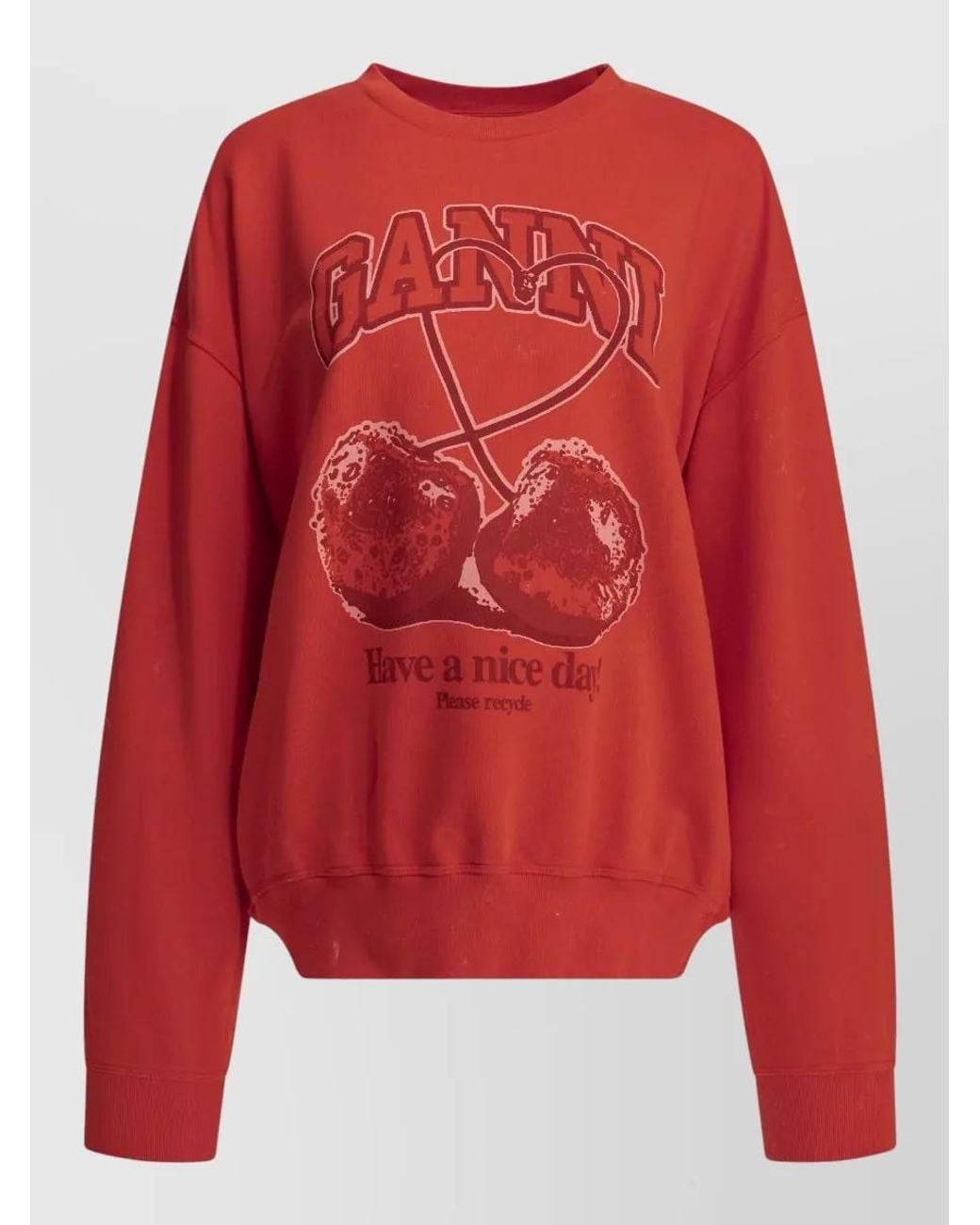 Ganni Red Printed Organic Cotton Sweater