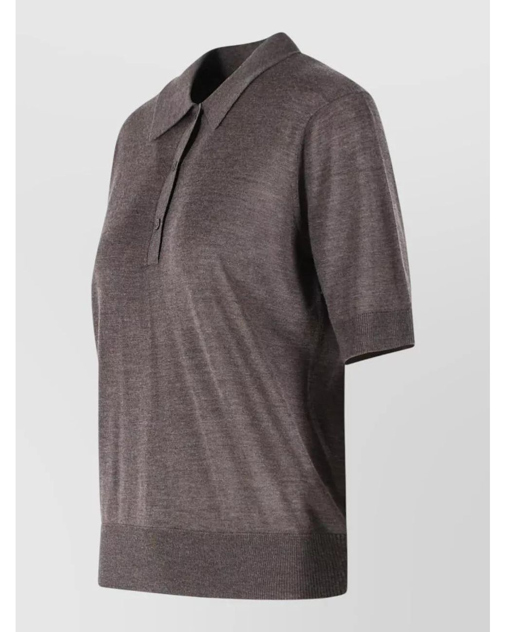 Loulou de Saison Gray Cashmere Ribbed Short-Sleeve Polo Top