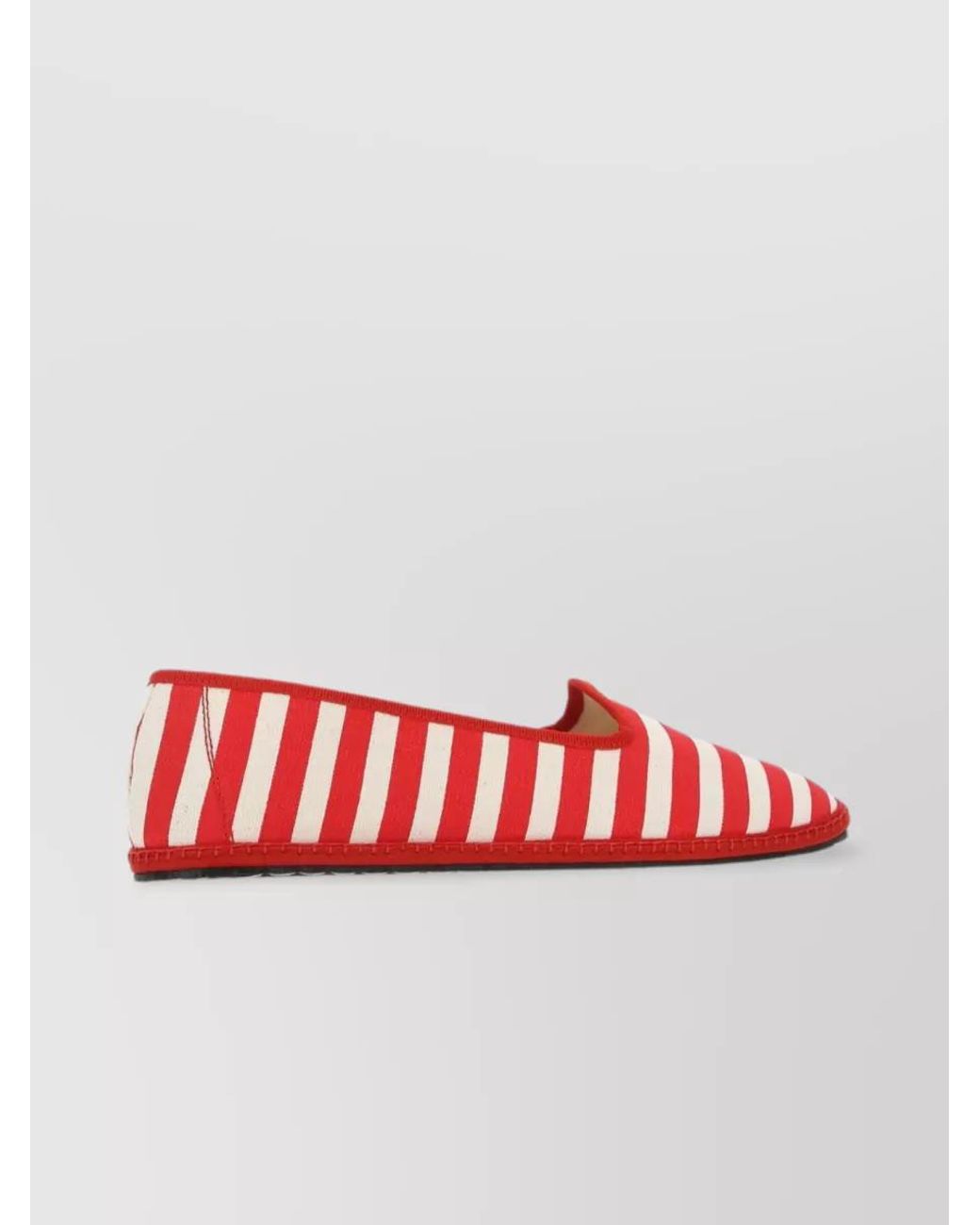 Vibi Venezia Red Striped Canvas Round Toe Loafers