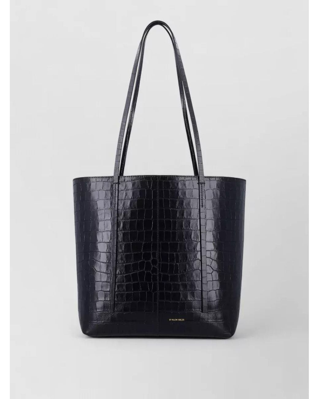 By Malene Birger Black Leather Croc-Embossed Tote Bag