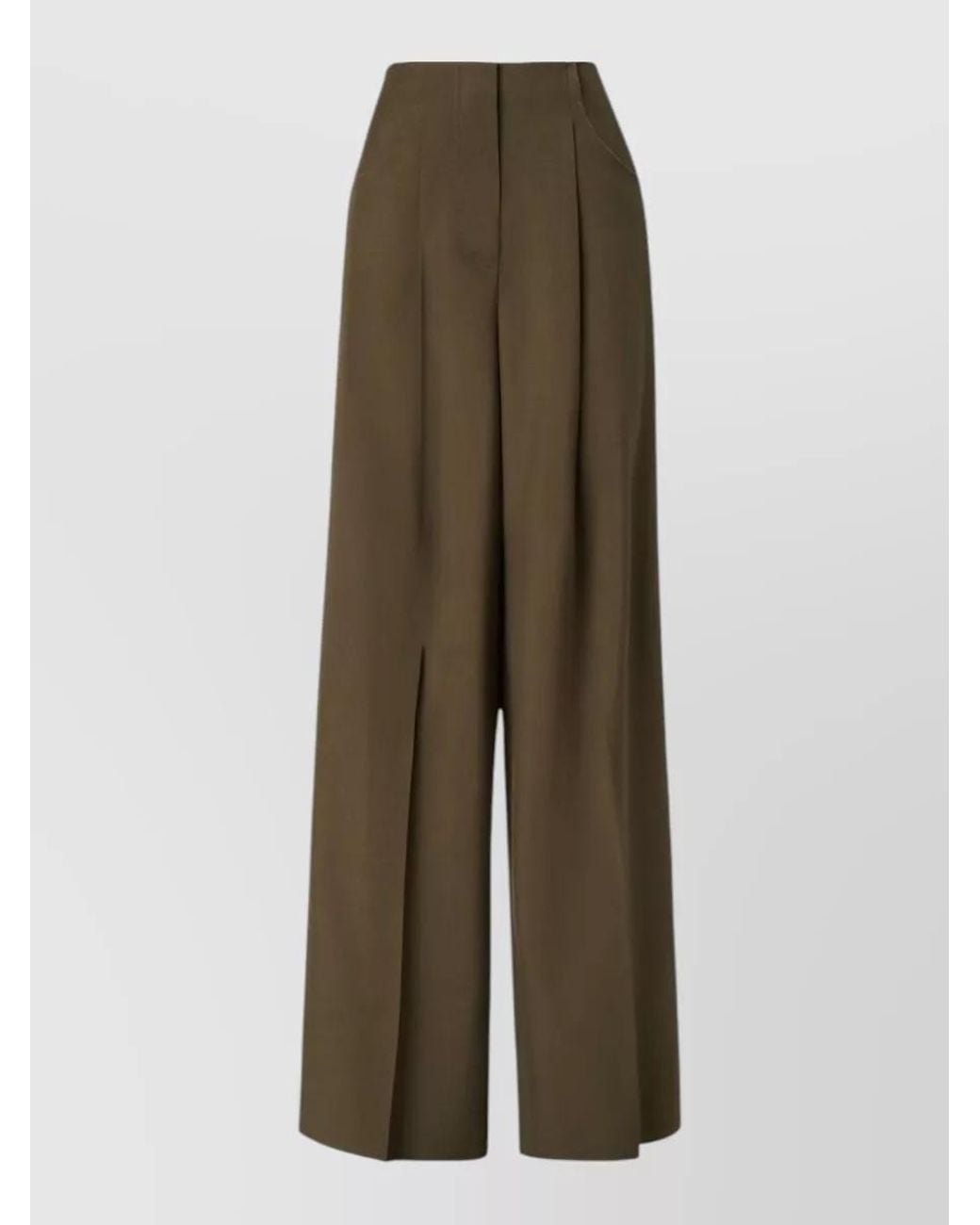 Fendi Green High Waist Wide-Leg Wool Blend Trousers
