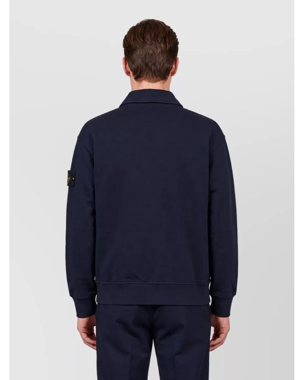 Stone Island Blue Cotton Oversized Long-Sleeve Polo Shirt for men