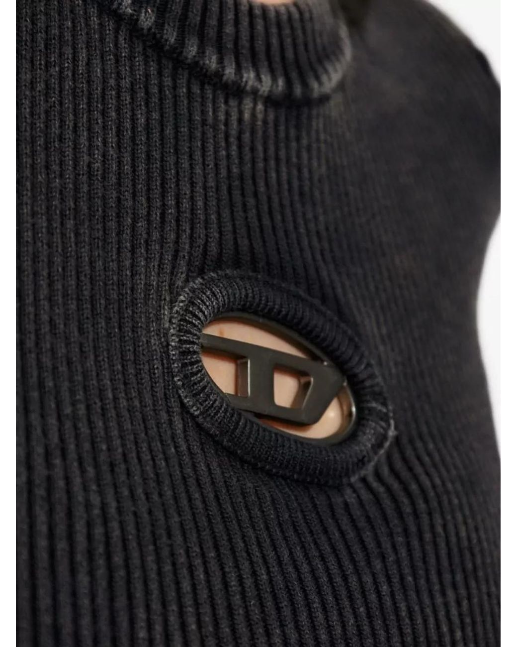 DIESEL Black Cotton Ribbed Cutout Cropped T-Shirt