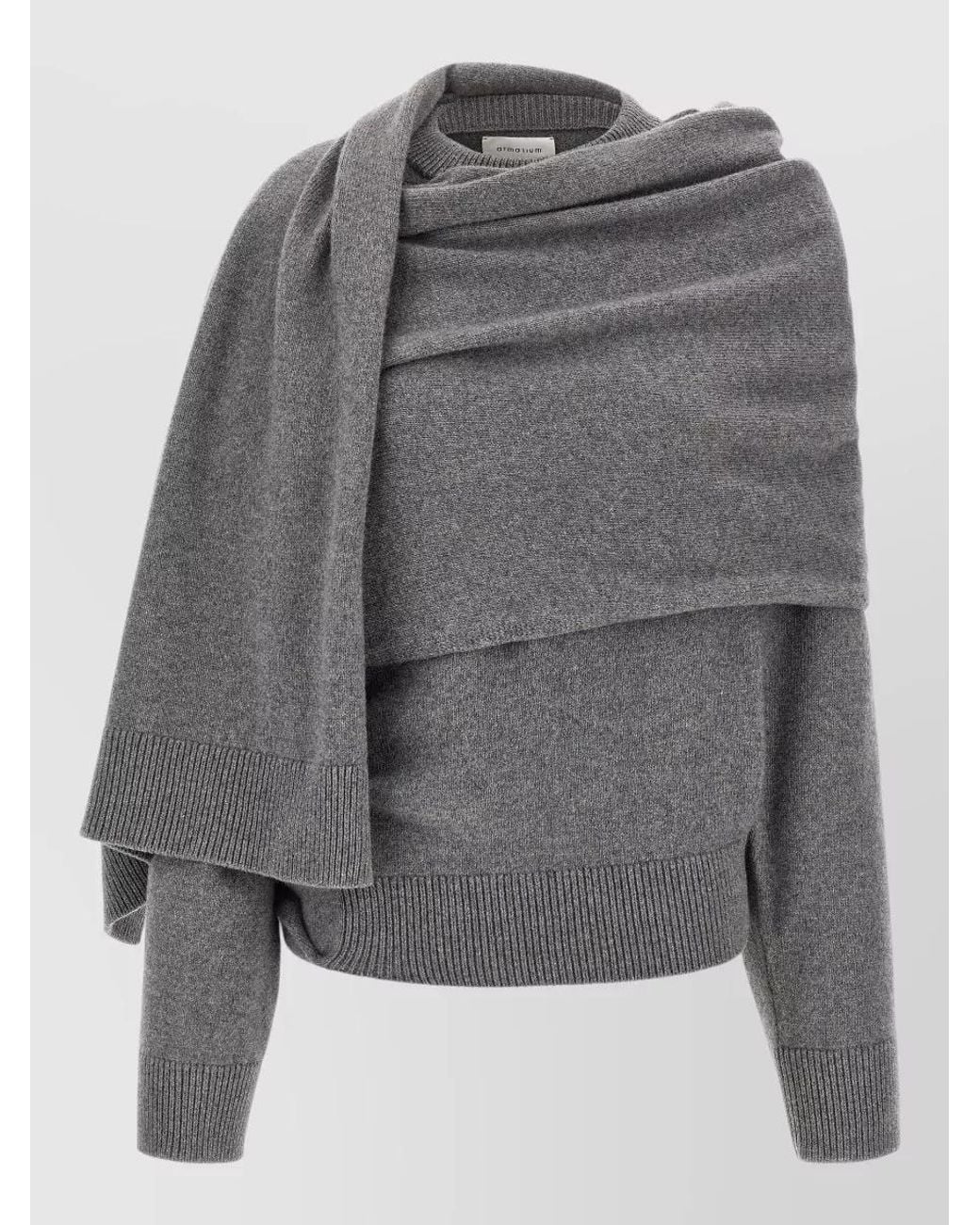 ARMARIUM Gray Cashmere Wool Ribbed Draped Crew Neck Sweater