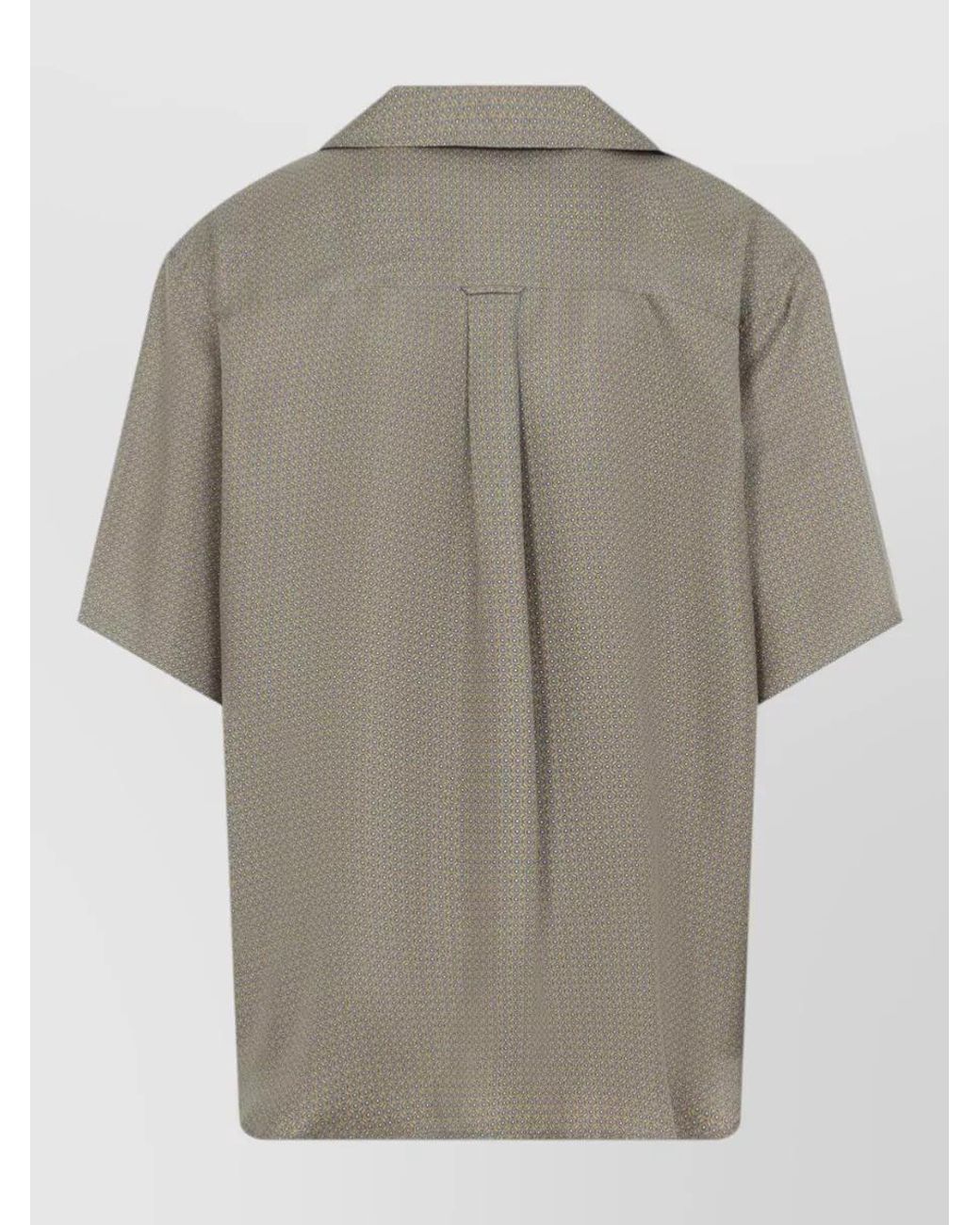Saint Laurent Natural Silk Geometric-Print Cuban-Collar Short-Sleeve Shirt for men