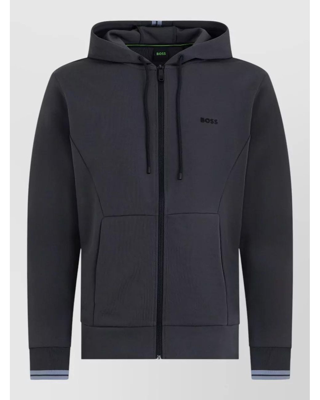 Boss Blue Cotton Hooded Zip Sweatshirt for men
