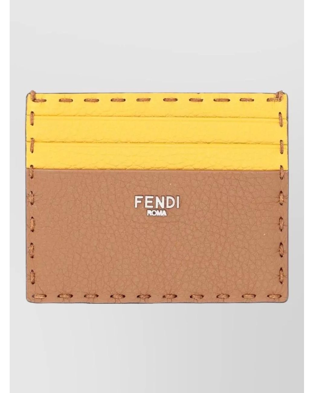 Fendi Yellow Leather Card Holder for men