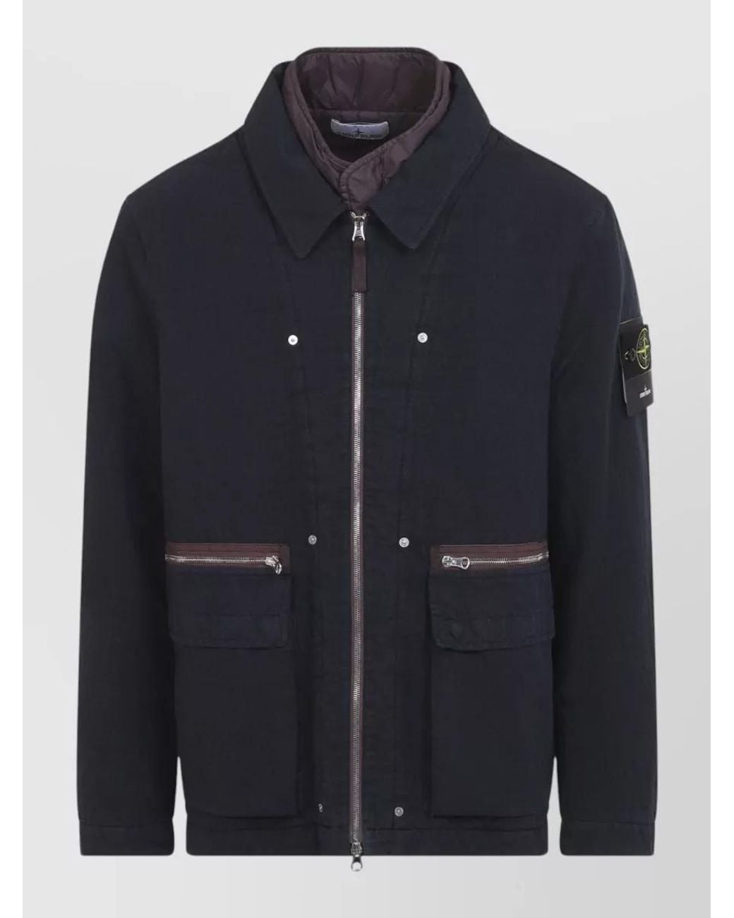 Stone Island Blue Padded Single-Breasted Field Jacket for men