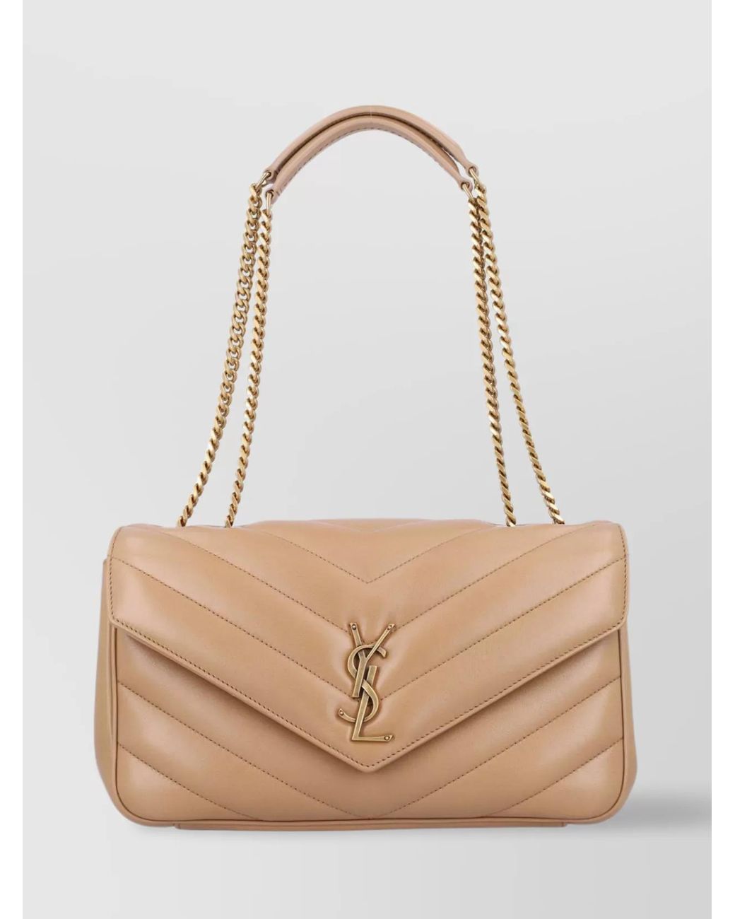 Saint Laurent Natural Loulou Medium Leather Quilted Shoulder Bag