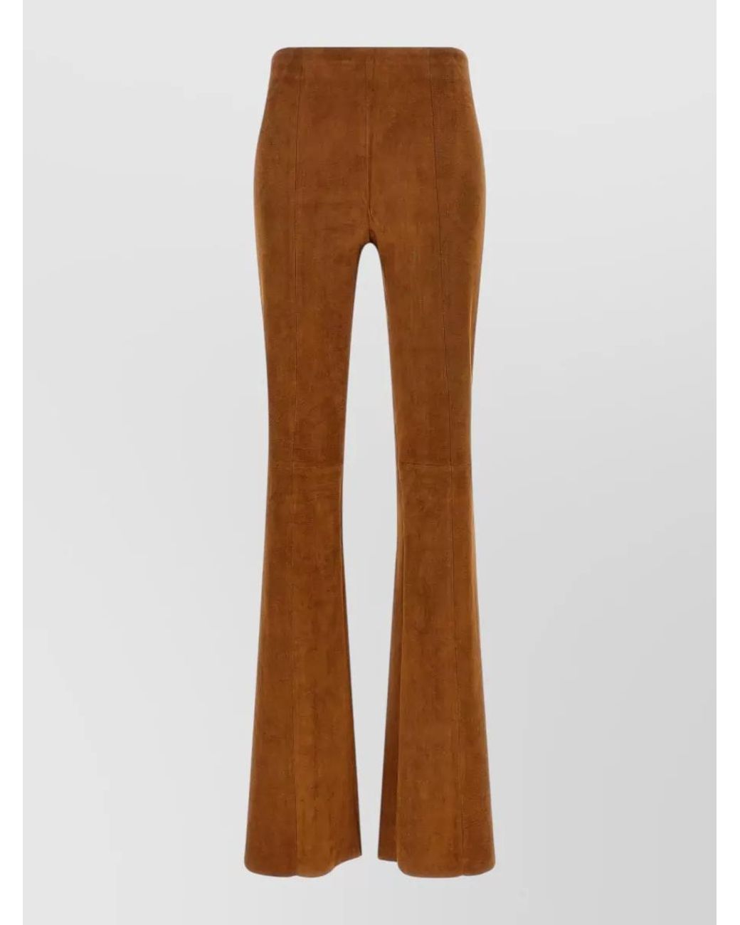 Stouls Brown Suede High-Rise Flared Panelled Trousers