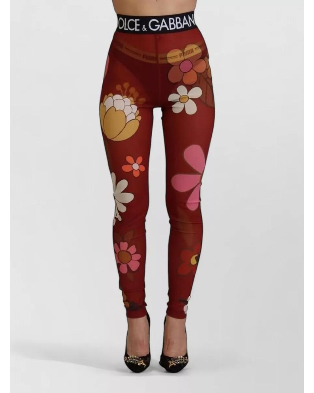 Dolce & Gabbana Red Floral-Print Leggings