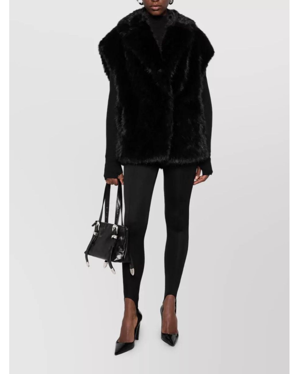 Stand Studio Black Faux Fur Oversized Sleeveless Vest