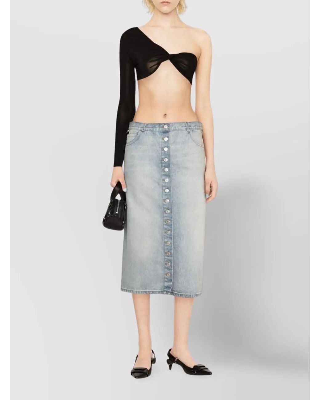 Courreges Blue Denim High-Rise Midi Skirt