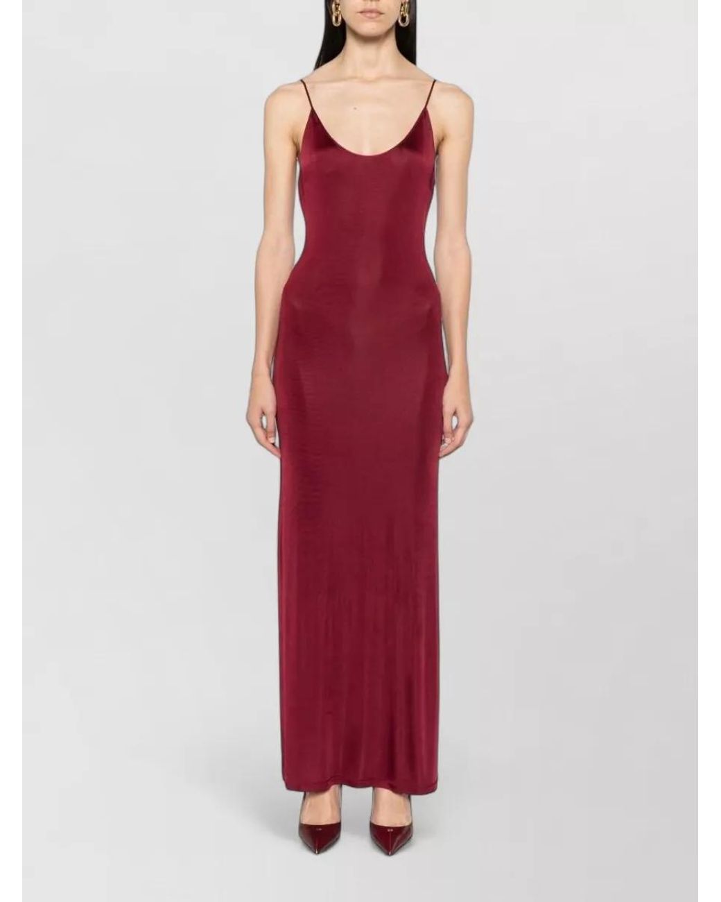 Saint Laurent Red Viscose Semi-Sheer Maxi Dress