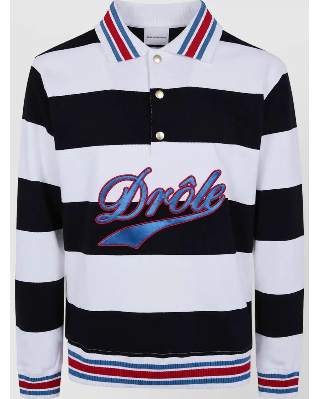 Drole de Monsieur Blue Striped Cotton Polo Shirt for men