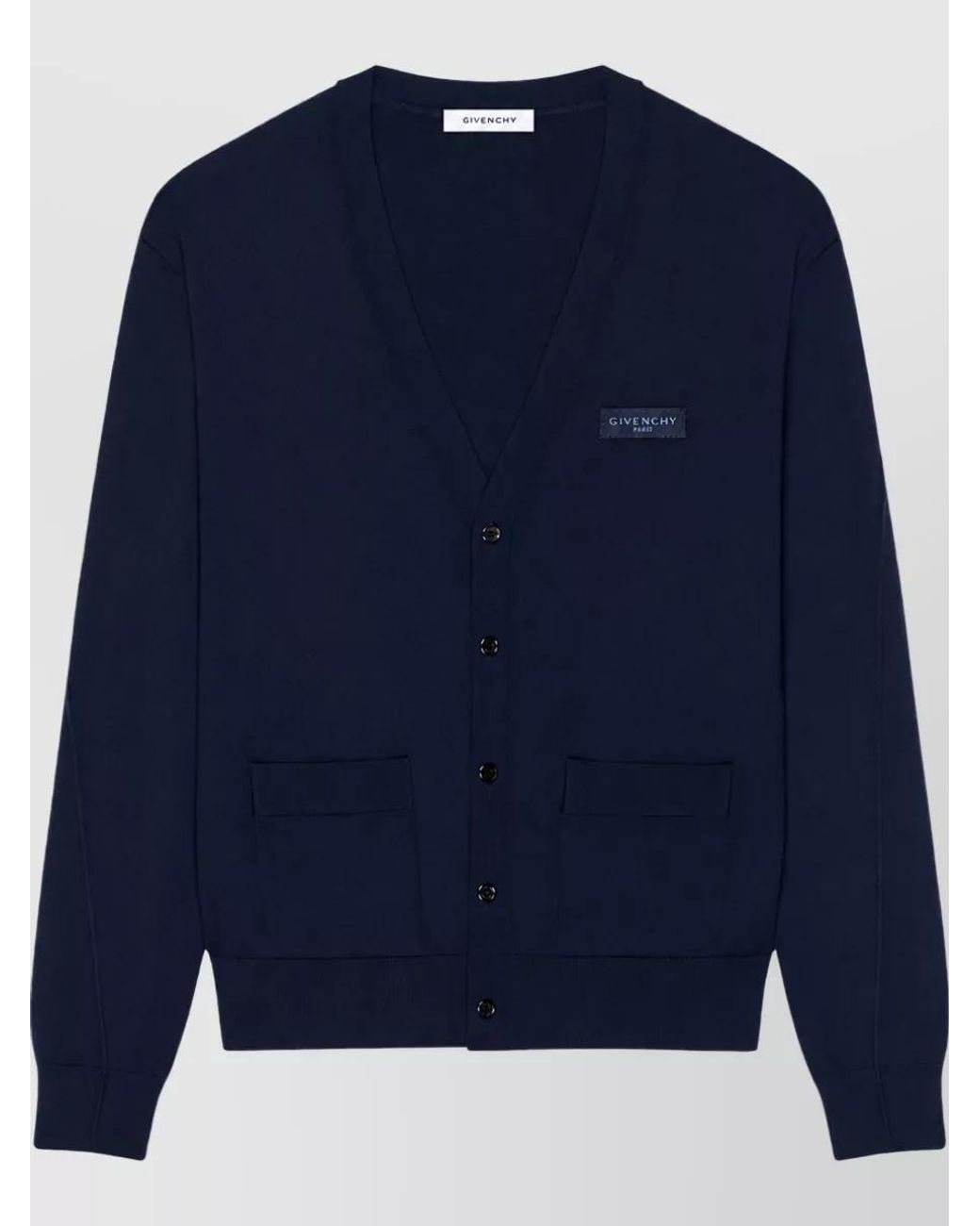 Givenchy Blue Wool Ribbed V-Neck Cardigan for men