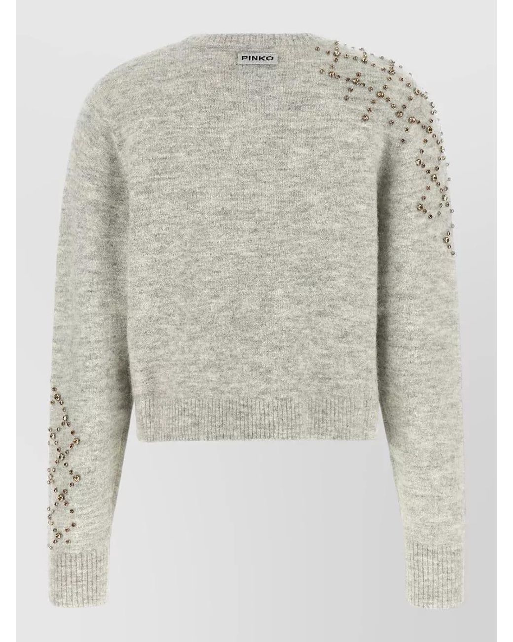Pinko Multicolor Alpaca-Wool Rhinestone Cropped Crewneck Sweater