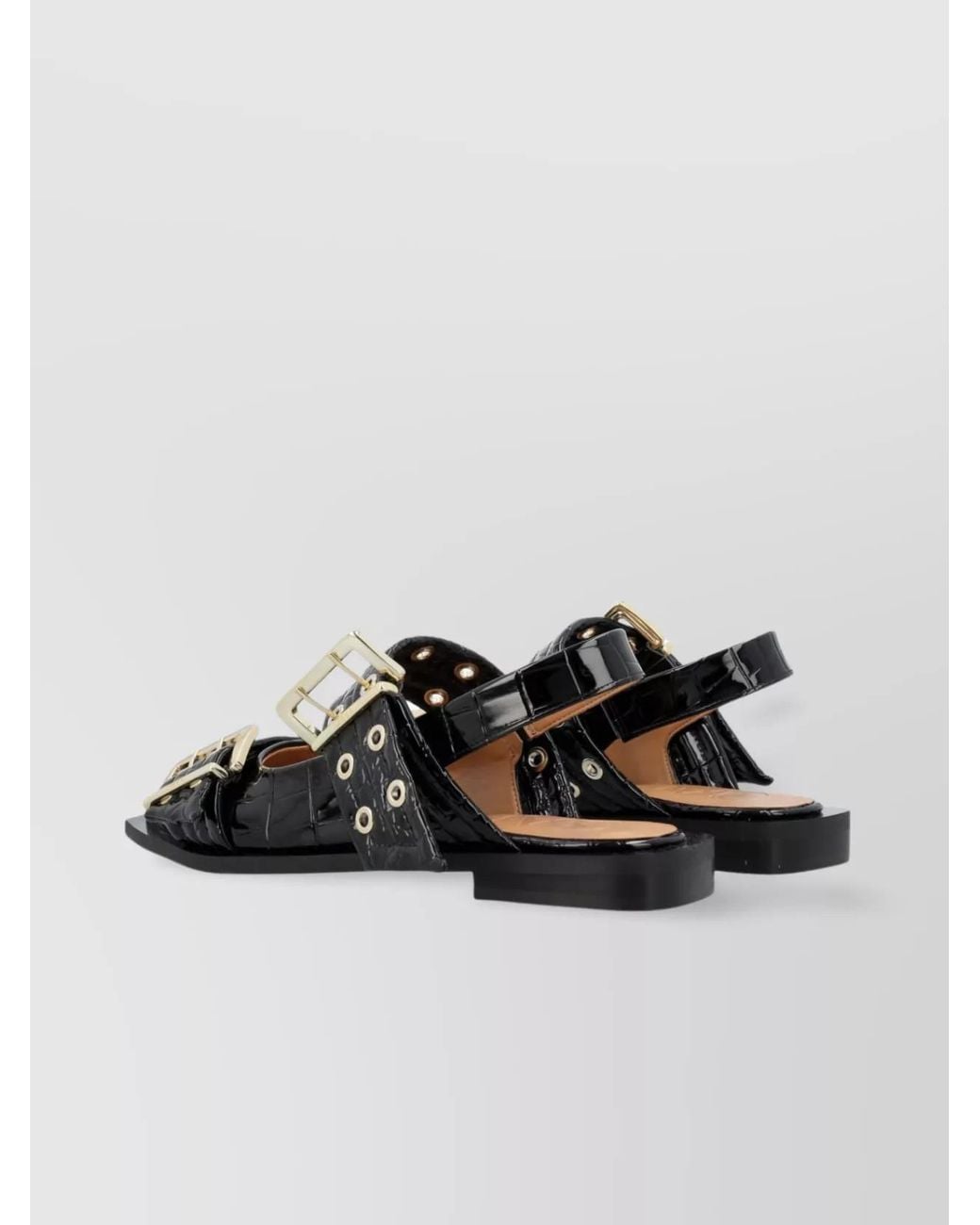 Ganni Black Patent Buckle Slingback Ballerina Shoes