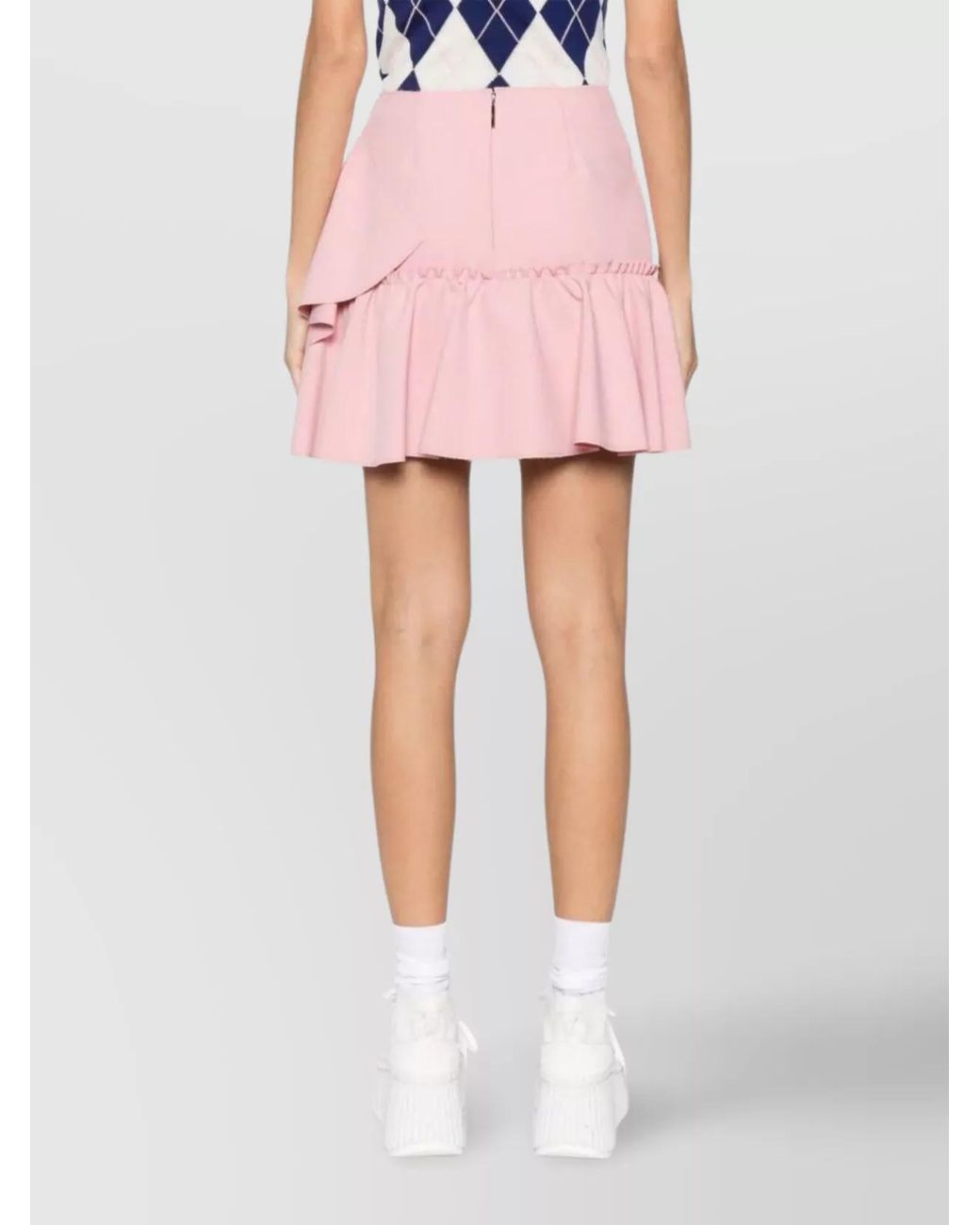 MSGM Pink Ruffled-Trim High-Waisted Flared Mini Skirt