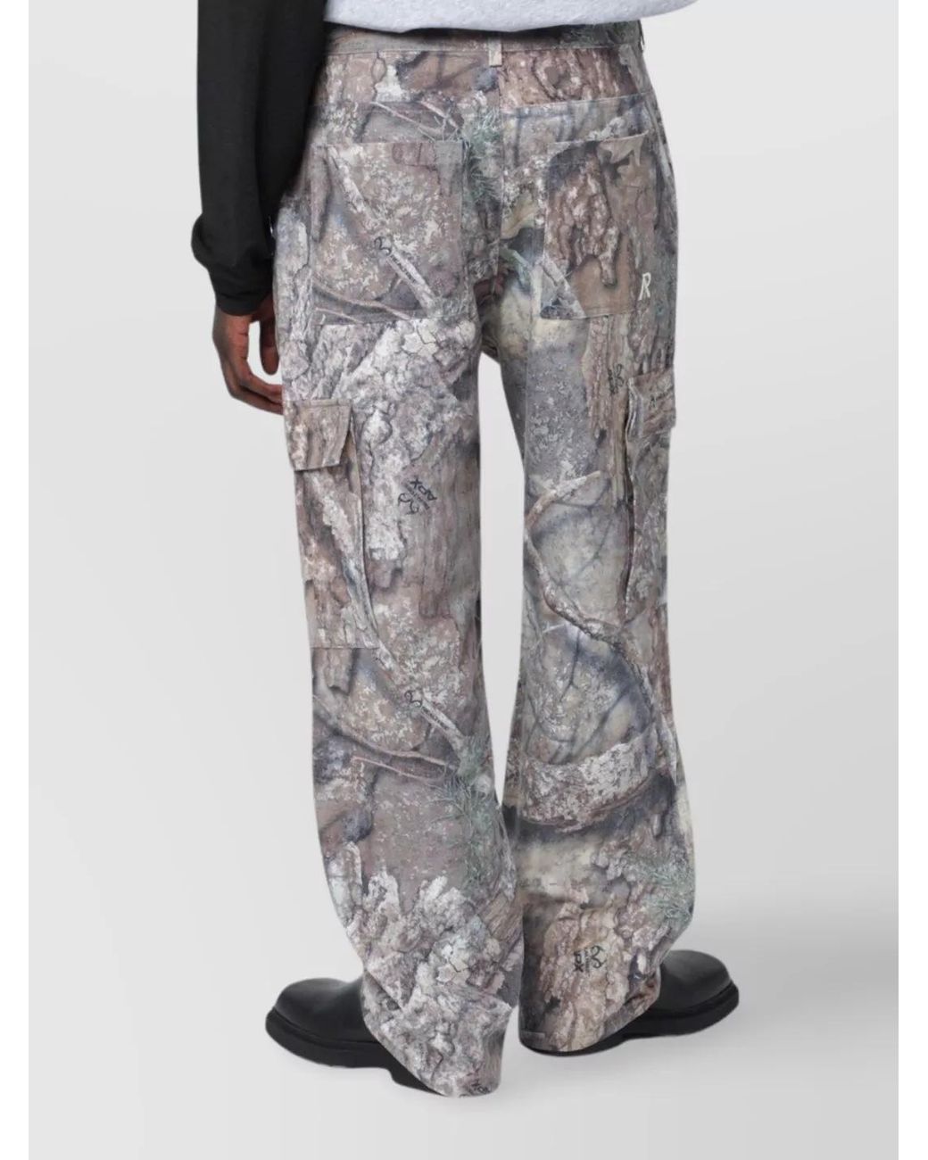 Represent Gray Cotton Camouflage Cargo Trousers for men