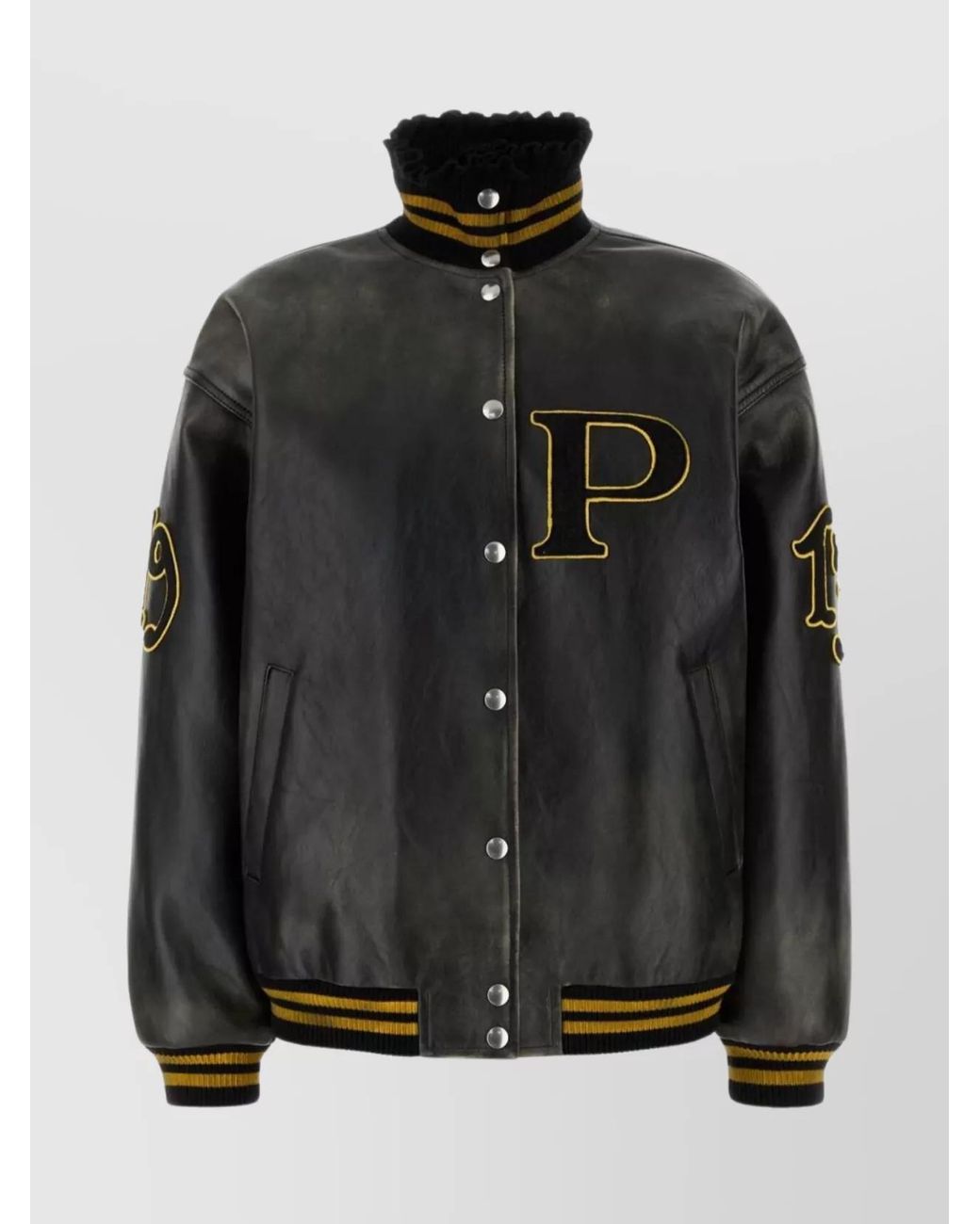 Prada Black Leather Bomber Jacket