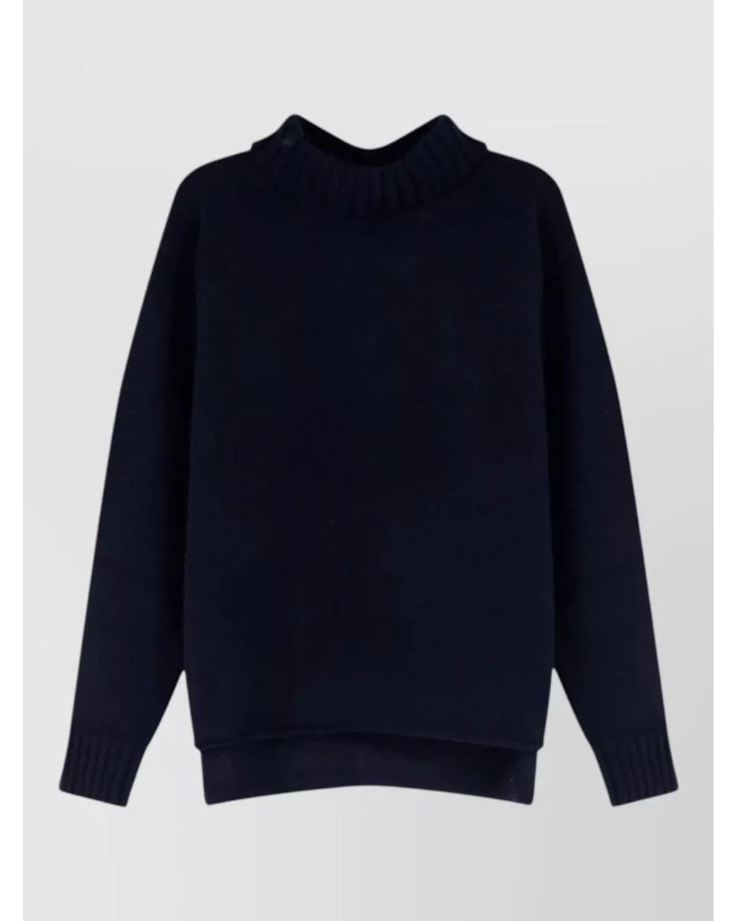 Bottega Veneta Blue Wool Cashmere Ribbed Turtleneck Sweater